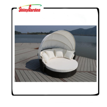 bestes neues Rattanset Luxuriöses Weidensofa-Sonnenbett mit Baldachin runde Form Rattansofabett